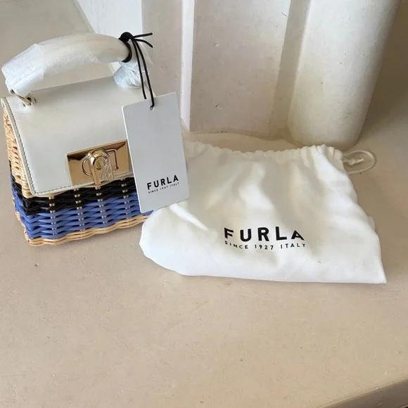 Furla Mini Top-Handle Bag in White, Black and Blue - Picture 9 of 10